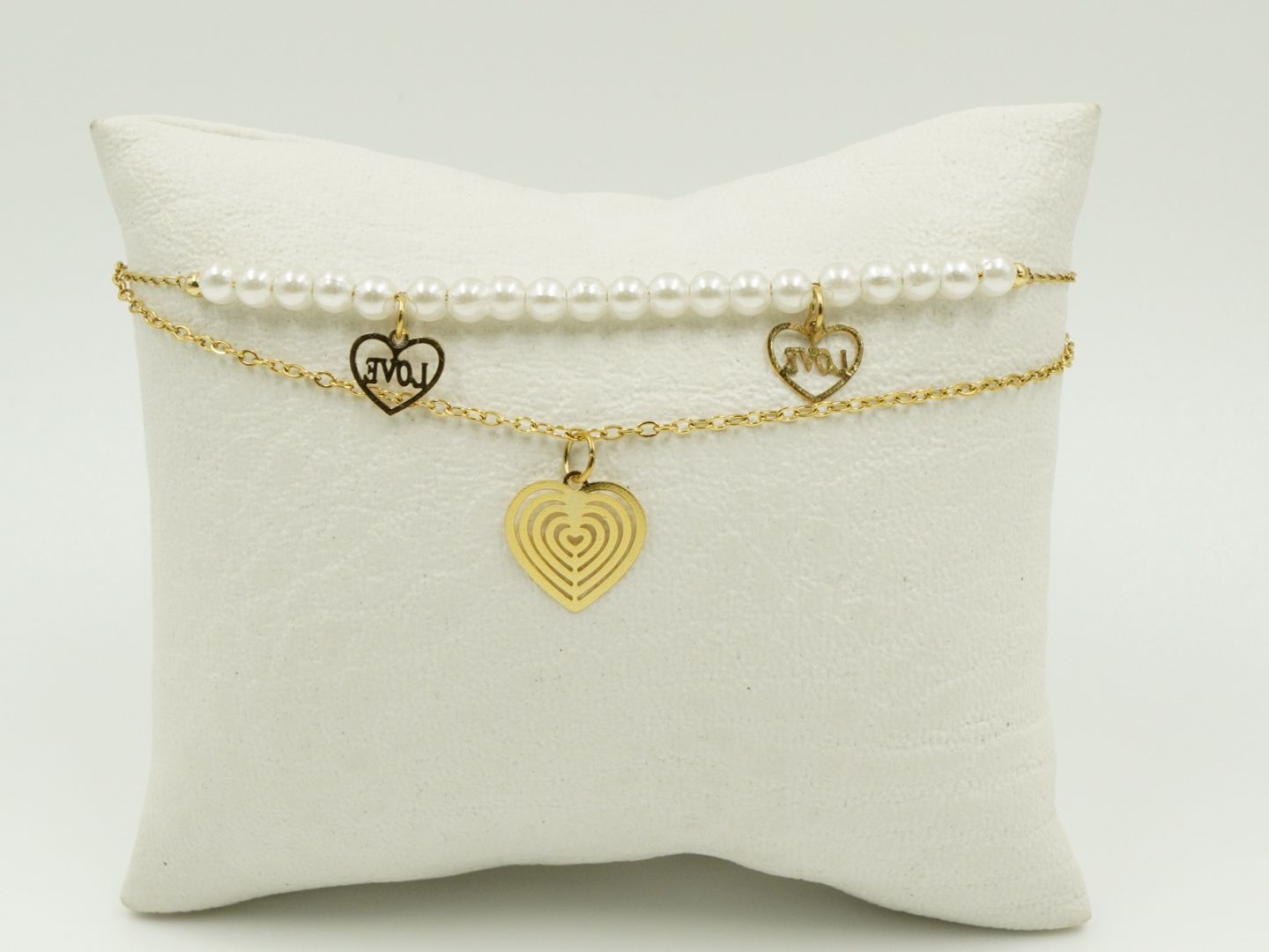 Pulsera Acero Blanca Corazones